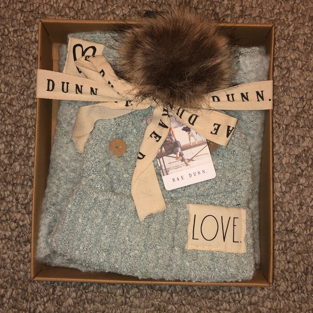 Rae Dunn Blue Hat and Scarf Set